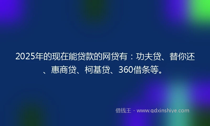 2025年的现在能贷款的网贷有：功夫贷、替你还、惠商贷、柯基贷、360借条等。