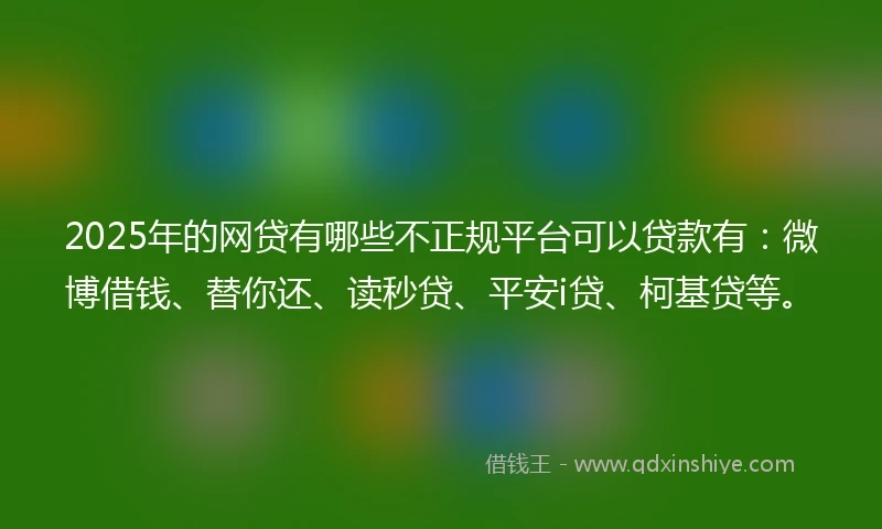 2025年的网贷有哪些不正规平台可以贷款有：微博借钱、替你还、读秒贷、平安i贷、柯基贷等。