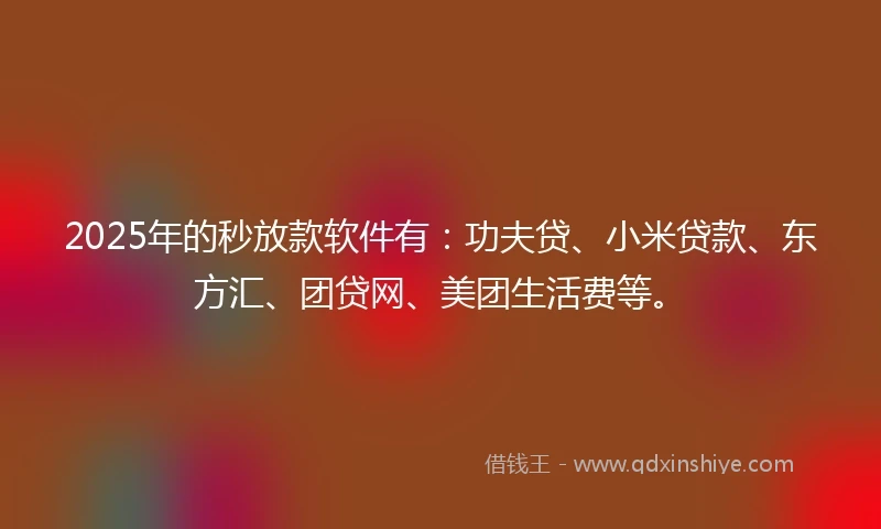 2025年的秒放款软件有：功夫贷、小米贷款、东方汇、团贷网、美团生活费等。