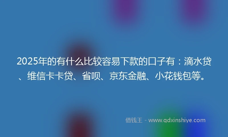 2025年的有什么比较容易下款的口子有：滴水贷、维信卡卡贷、省呗、京东金融、小花钱包等。