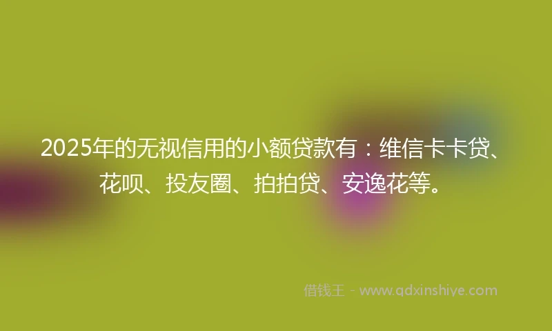 2025年的无视信用的小额贷款有：维信卡卡贷、花呗、投友圈、拍拍贷、安逸花等。