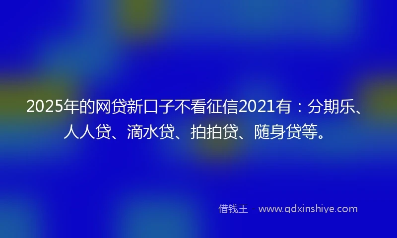 2025年的网贷新口子不看征信2021有：分期乐、人人贷、滴水贷、拍拍贷、随身贷等。