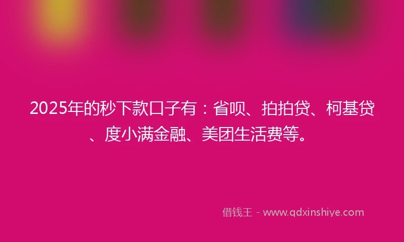 2025年的秒下款口子有：省呗、拍拍贷、柯基贷、度小满金融、美团生活费等。