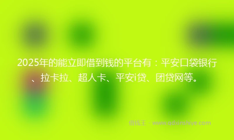 2025年的能立即借到钱的平台有：平安口袋银行、拉卡拉、超人卡、平安i贷、团贷网等。