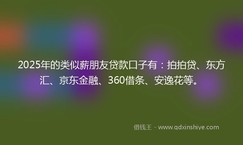 2025年的类似薪朋友贷款口子有：拍拍贷、东方汇、京东金融、360借条、安逸花等。
