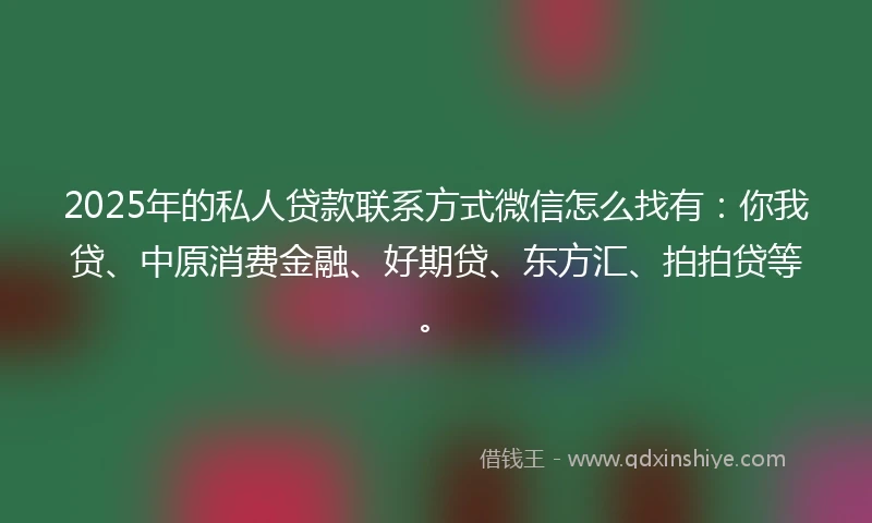 2025年的私人贷款联系方式微信怎么找有：你我贷、中原消费金融、好期贷、东方汇、拍拍贷等。