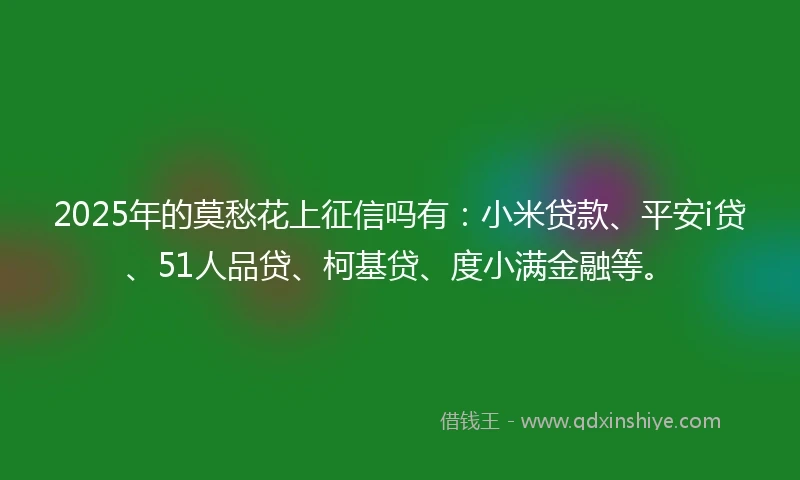 2025年的莫愁花上征信吗有：小米贷款、平安i贷、51人品贷、柯基贷、度小满金融等。