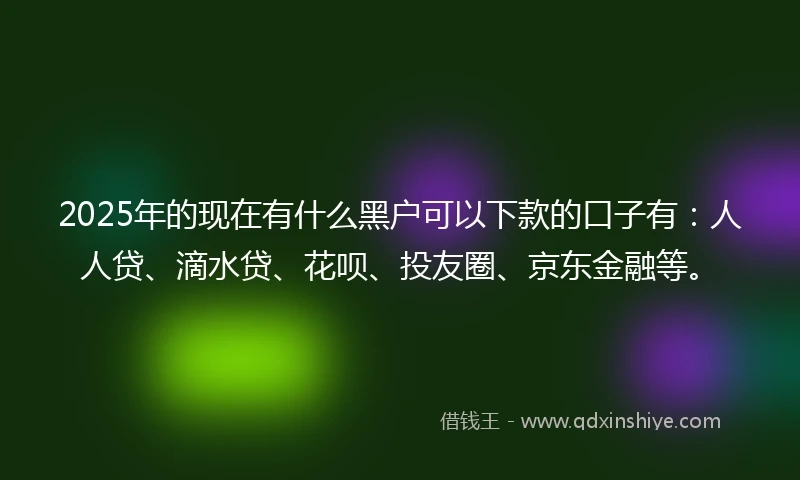 2025年的现在有什么黑户可以下款的口子有：人人贷、滴水贷、花呗、投友圈、京东金融等。
