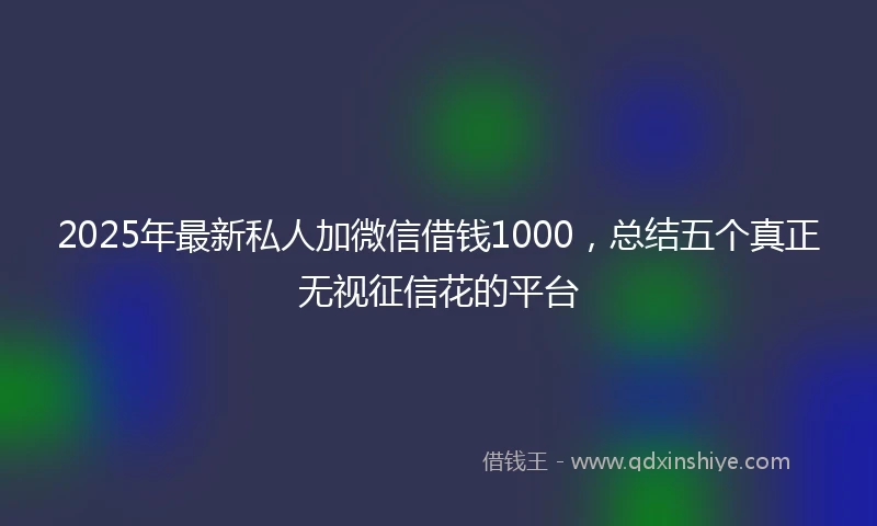 2025年最新私人加微信借钱1000，总结五个真正无视征信花的平台