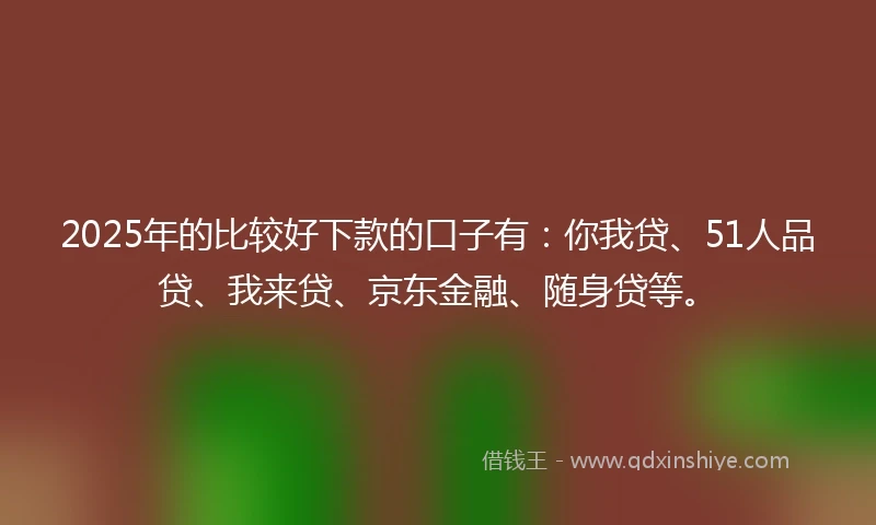 2025年的比较好下款的口子有：你我贷、51人品贷、我来贷、京东金融、随身贷等。