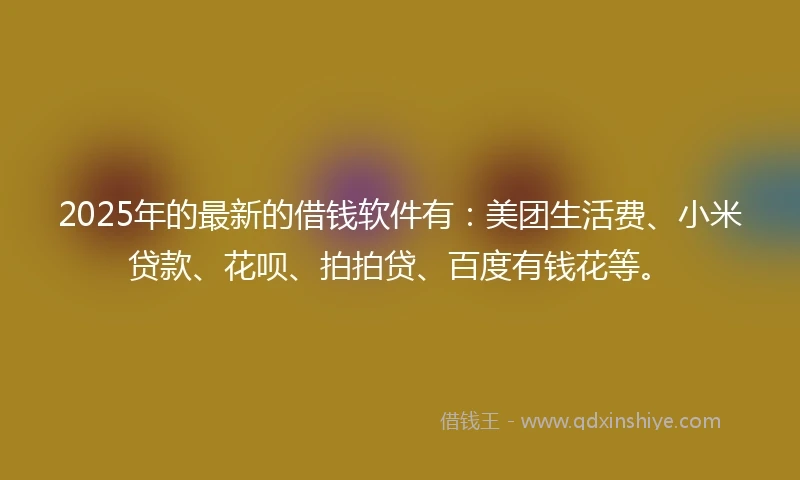 2025年的最新的借钱软件有：美团生活费、小米贷款、花呗、拍拍贷、百度有钱花等。