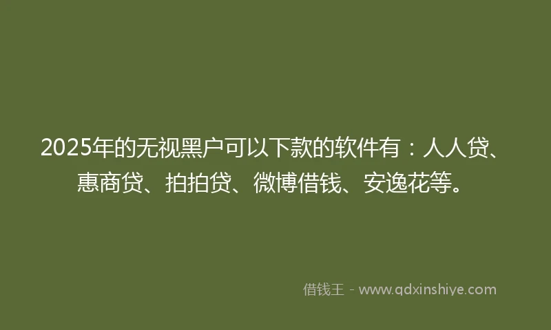 2025年的无视黑户可以下款的软件有：人人贷、惠商贷、拍拍贷、微博借钱、安逸花等。