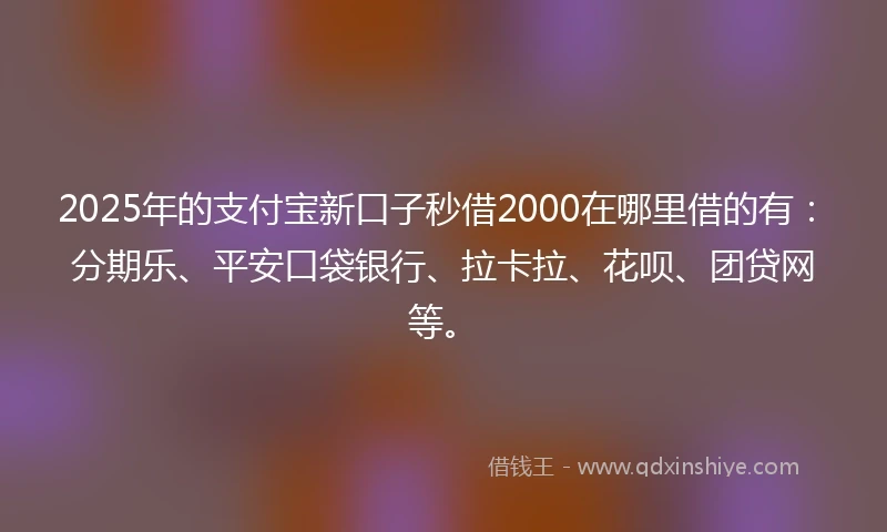 2025年的支付宝新口子秒借2000在哪里借的有：分期乐、平安口袋银行、拉卡拉、花呗、团贷网等。