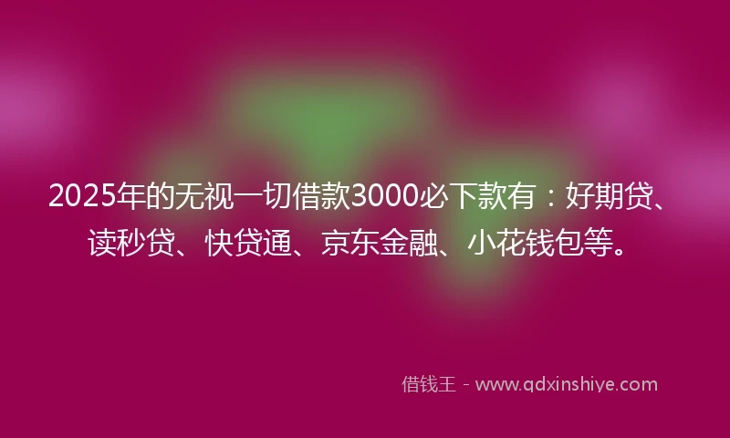 2025年的无视一切借款3000必下款有：好期贷、读秒贷、快贷通、京东金融、小花钱包等。
