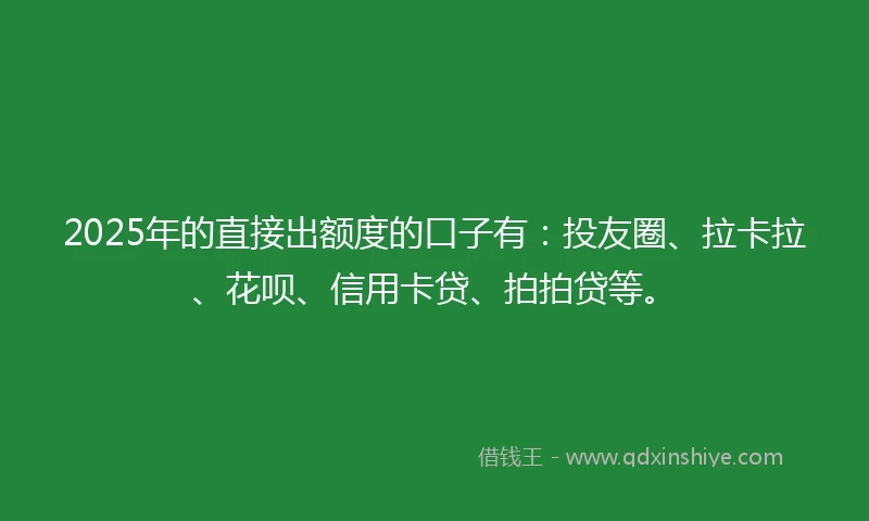 2025年的直接出额度的口子有：投友圈、拉卡拉、花呗、信用卡贷、拍拍贷等。
