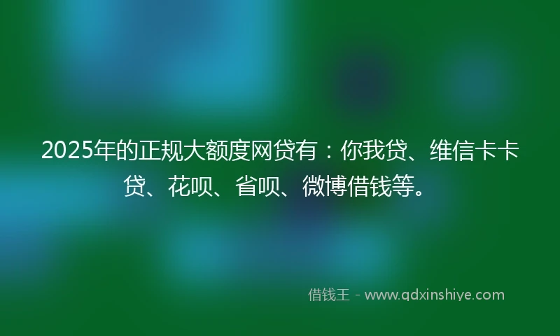 2025年的正规大额度网贷有：你我贷、维信卡卡贷、花呗、省呗、微博借钱等。