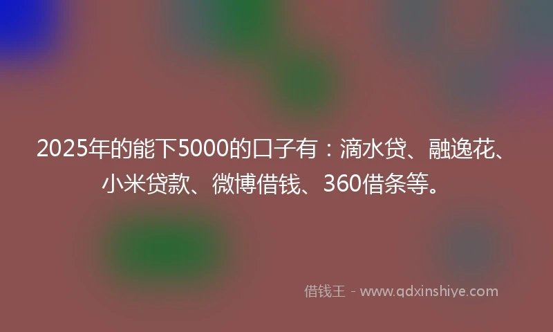 2025年的能下5000的口子有：滴水贷、融逸花、小米贷款、微博借钱、360借条等。