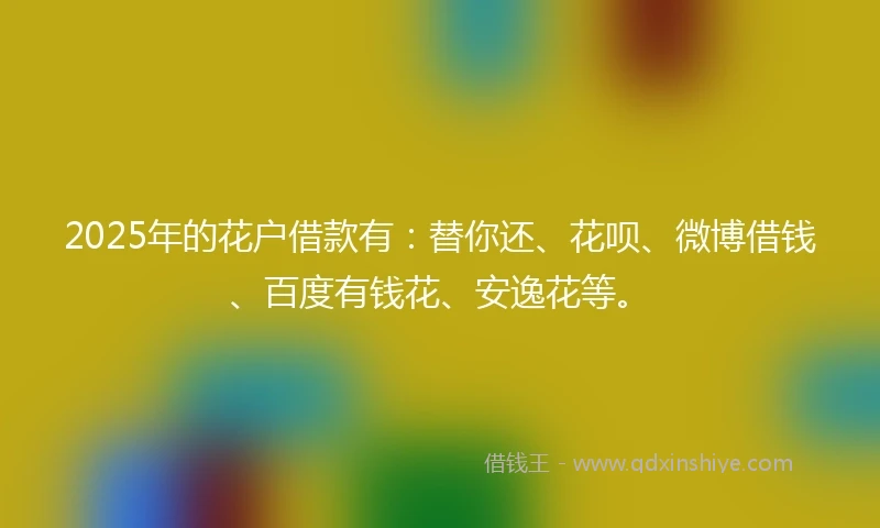 2025年的花户借款有：替你还、花呗、微博借钱、百度有钱花、安逸花等。