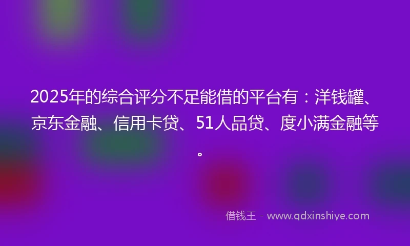 2025年的综合评分不足能借的平台有：洋钱罐、京东金融、信用卡贷、51人品贷、度小满金融等。