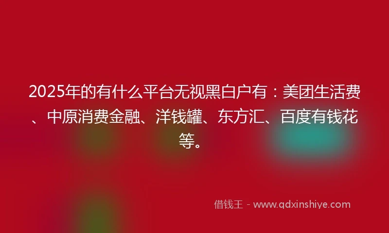 2025年的有什么平台无视黑白户有：美团生活费、中原消费金融、洋钱罐、东方汇、百度有钱花等。