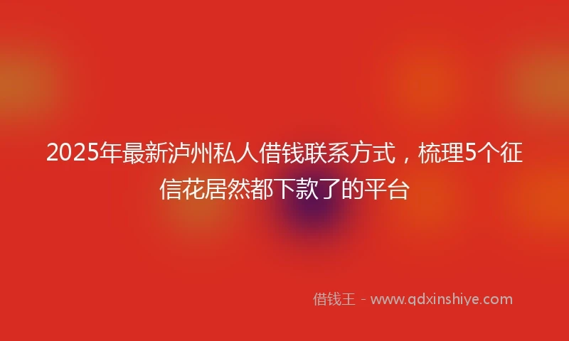 2025年最新泸州私人借钱联系方式，梳理5个征信花居然都下款了的平台