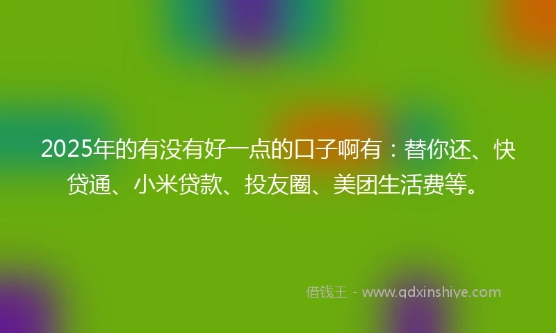 2025年的有没有好一点的口子啊有：替你还、快贷通、小米贷款、投友圈、美团生活费等。