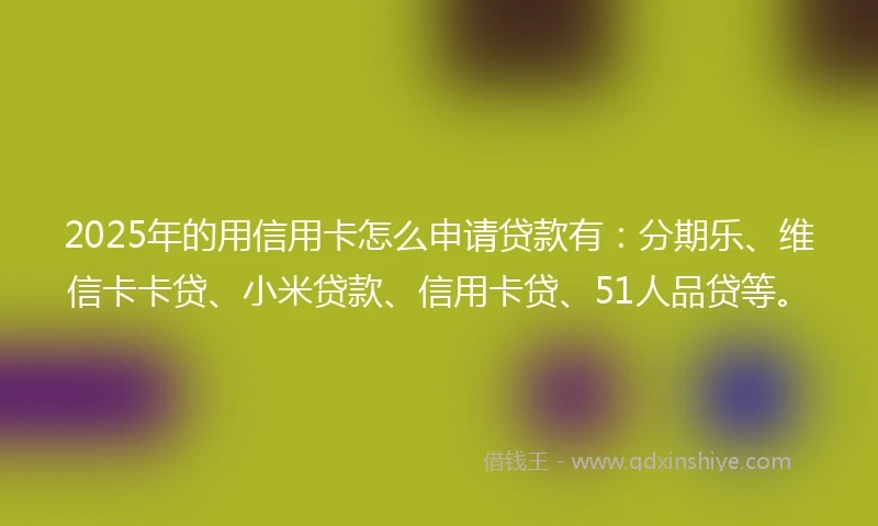 2025年的用信用卡怎么申请贷款有：分期乐、维信卡卡贷、小米贷款、信用卡贷、51人品贷等。