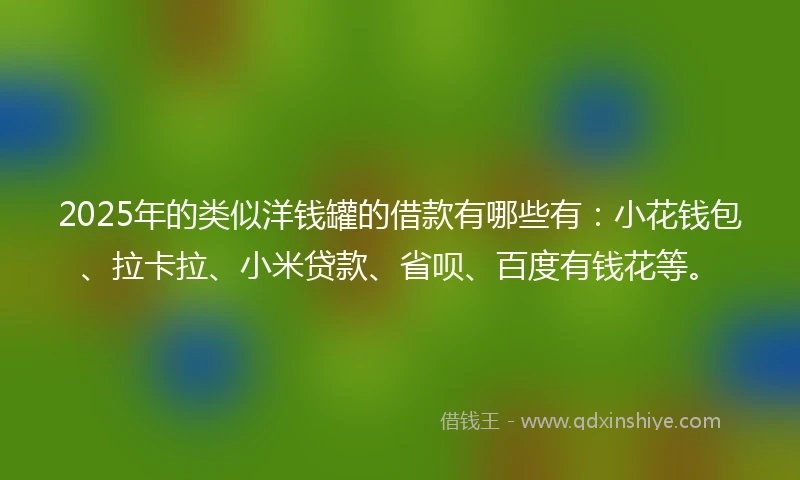 2025年的类似洋钱罐的借款有哪些有：小花钱包、拉卡拉、小米贷款、省呗、百度有钱花等。