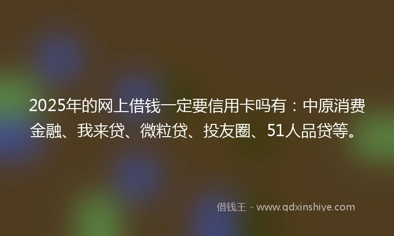 2025年的网上借钱一定要信用卡吗有：中原消费金融、我来贷、微粒贷、投友圈、51人品贷等。