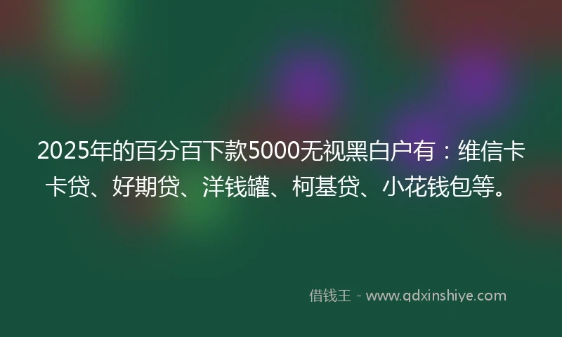 2025年的百分百下款5000无视黑白户有：维信卡卡贷、好期贷、洋钱罐、柯基贷、小花钱包等。