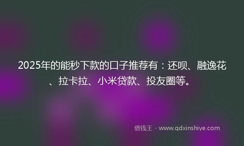 2025年的能秒下款的口子推荐有:还呗、融逸花、拉卡拉、小米贷款、投友圈等。