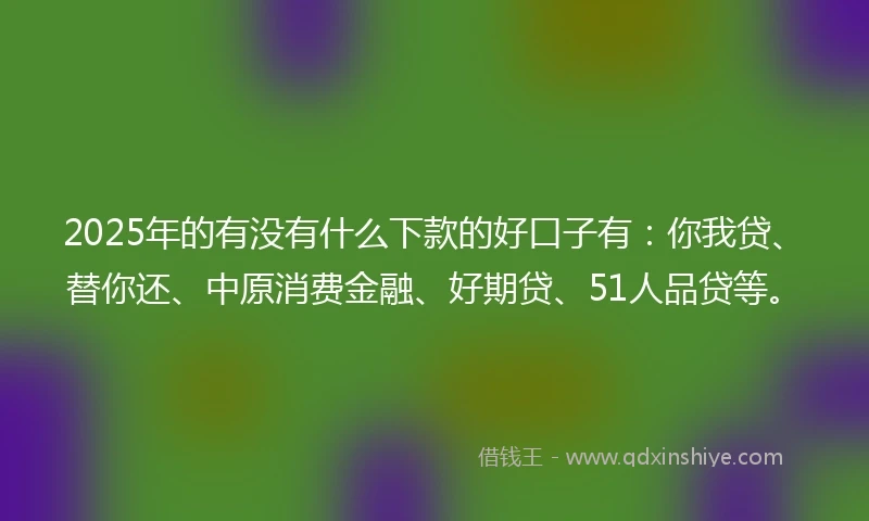 2025年的有没有什么下款的好口子有：你我贷、替你还、中原消费金融、好期贷、51人品贷等。