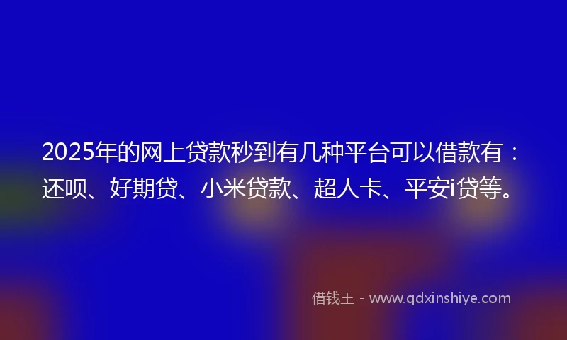 2025年的网上贷款秒到有几种平台可以借款有：还呗、好期贷、小米贷款、超人卡、平安i贷等。