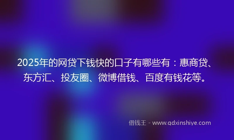 2025年的网贷下钱快的口子有哪些有：惠商贷、东方汇、投友圈、微博借钱、百度有钱花等。