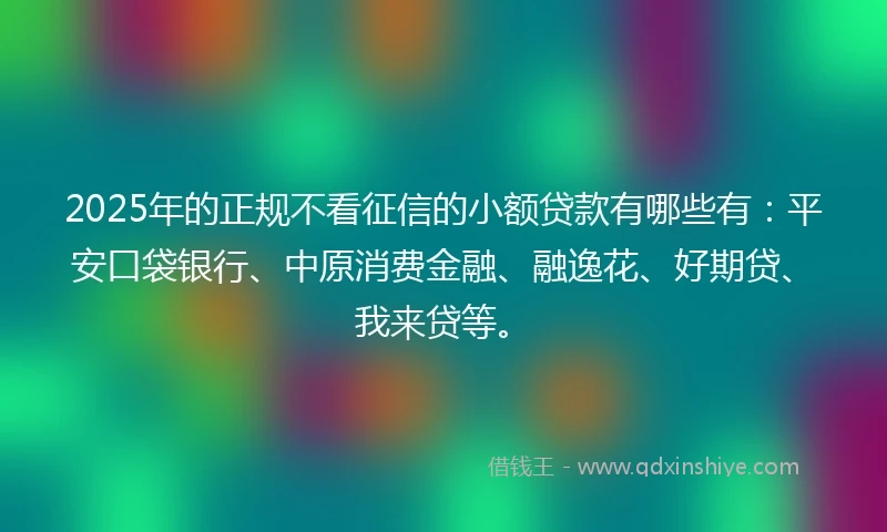 2025年的正规不看征信的小额贷款有哪些有：平安口袋银行、中原消费金融、融逸花、好期贷、我来贷等。