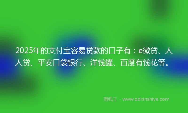 2025年的支付宝容易贷款的口子有：e微贷、人人贷、平安口袋银行、洋钱罐、百度有钱花等。