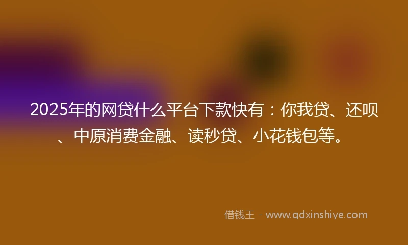 2025年的网贷什么平台下款快有：你我贷、还呗、中原消费金融、读秒贷、小花钱包等。