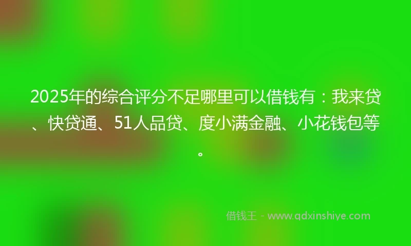 2025年的综合评分不足哪里可以借钱有：我来贷、快贷通、51人品贷、度小满金融、小花钱包等。