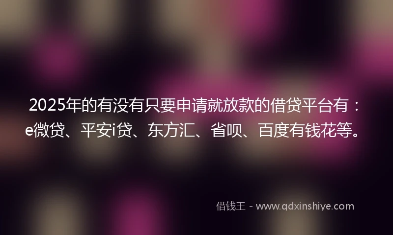 2025年的有没有只要申请就放款的借贷平台有：e微贷、平安i贷、东方汇、省呗、百度有钱花等。