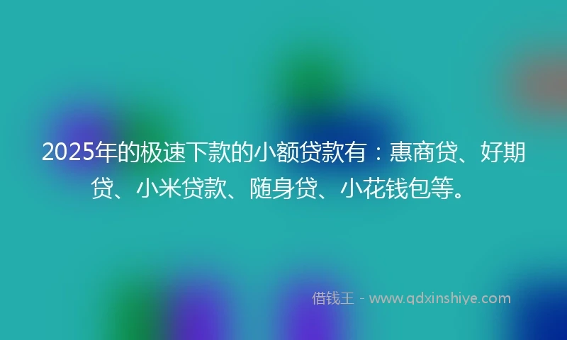2025年的极速下款的小额贷款有：惠商贷、好期贷、小米贷款、随身贷、小花钱包等。