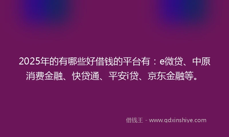 2025年的有哪些好借钱的平台有：e微贷、中原消费金融、快贷通、平安i贷、京东金融等。
