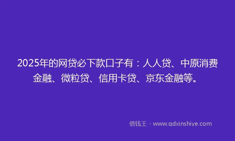 2025年的网贷必下款口子有：人人贷、中原消费金融、微粒贷、信用卡贷、京东金融等。