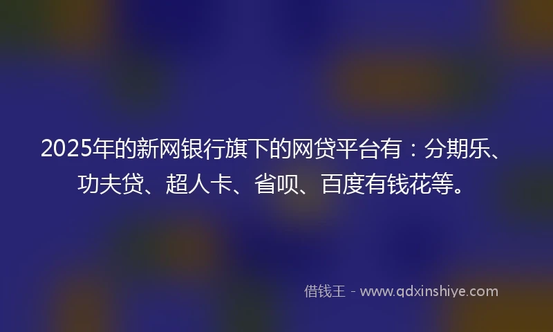 2025年的新网银行旗下的网贷平台有：分期乐、功夫贷、超人卡、省呗、百度有钱花等。