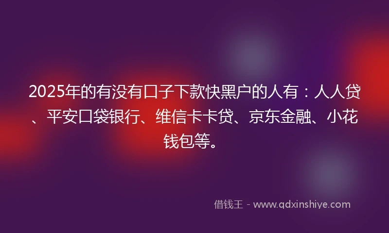 2025年的有没有口子下款快黑户的人有：人人贷、平安口袋银行、维信卡卡贷、京东金融、小花钱包等。