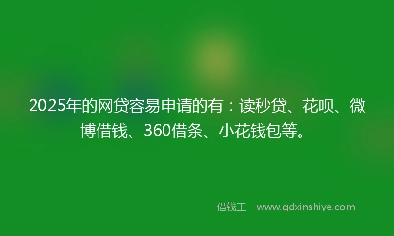 2025年的网贷容易申请的有：读秒贷、花呗、微博借钱、360借条、小花钱包等。
