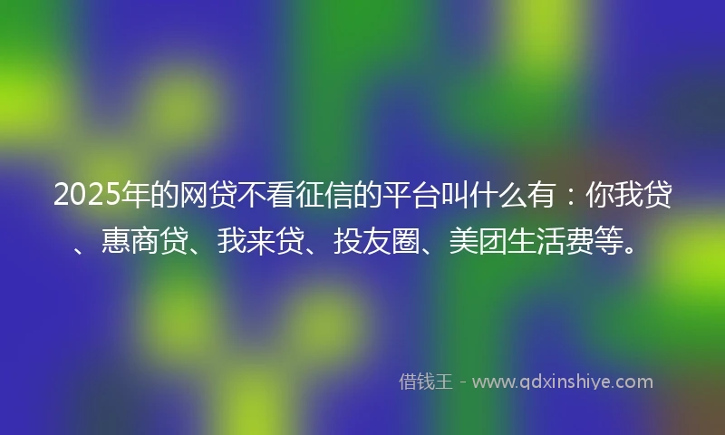 2025年的网贷不看征信的平台叫什么有：你我贷、惠商贷、我来贷、投友圈、美团生活费等。