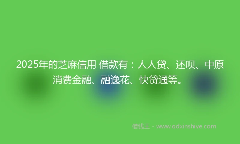 2025年的芝麻信用 借款有：人人贷、还呗、中原消费金融、融逸花、快贷通等。