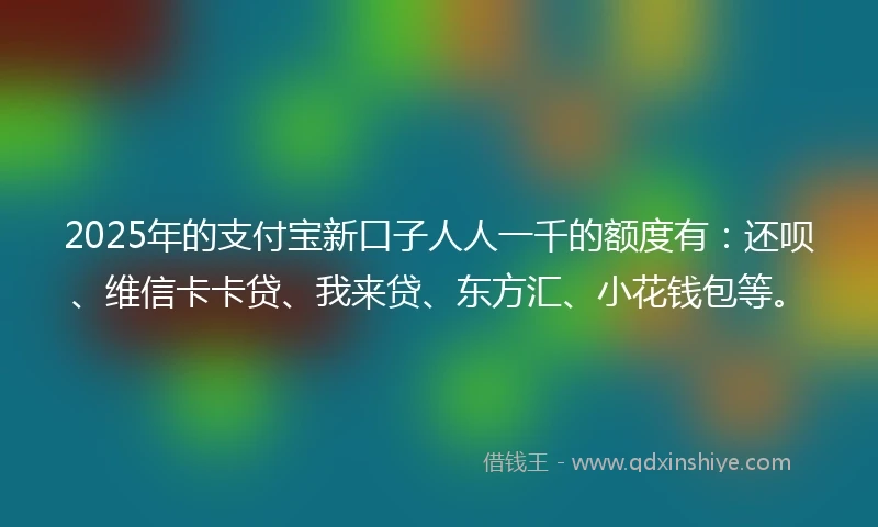 2025年的支付宝新口子人人一千的额度有：还呗、维信卡卡贷、我来贷、东方汇、小花钱包等。