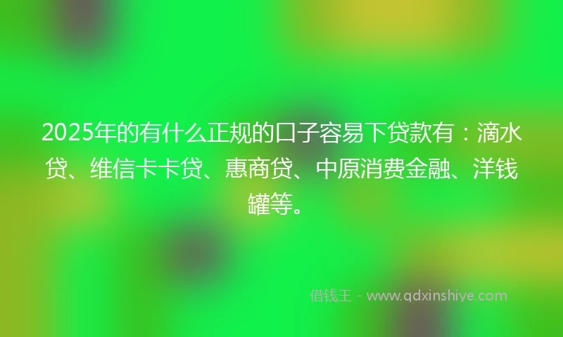 2025年的有什么正规的口子容易下贷款有：滴水贷、维信卡卡贷、惠商贷、中原消费金融、洋钱罐等。