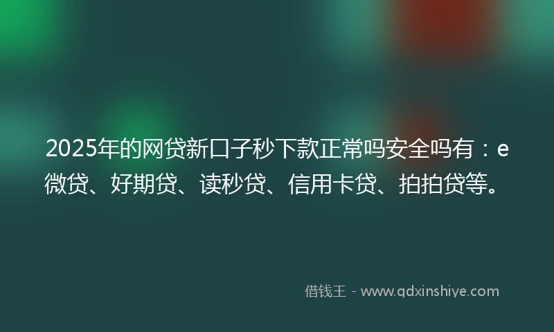 2025年的网贷新口子秒下款正常吗安全吗有：e微贷、好期贷、读秒贷、信用卡贷、拍拍贷等。
